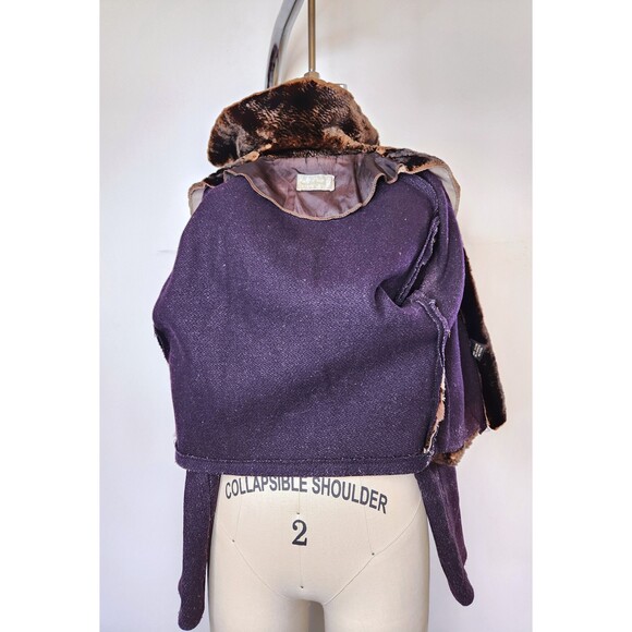 Vintage Wool & Fur Cropped Jacket Blazer Fall Winter Jacket with Fur Collar XS S - Picture 10 of 10